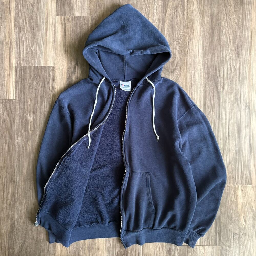 Vintage 1980s Faded Blue Blank Zip Up Hoodie Men's Size M Hanes USA Made
